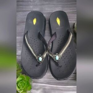 Volatile Wedge Flip Flops Sandals With Rhinestone Embellishments